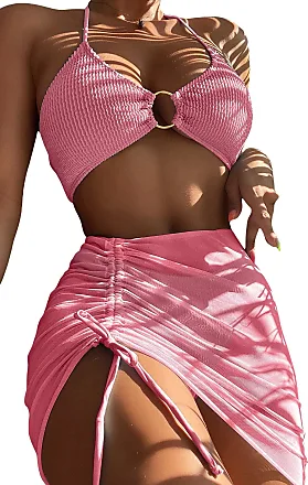 MakeMeChic Women's Monokini Bathing Suit Cut Out Tie Back Halter One Piece  Swimsuit Hot Pink S at  Women's Clothing store