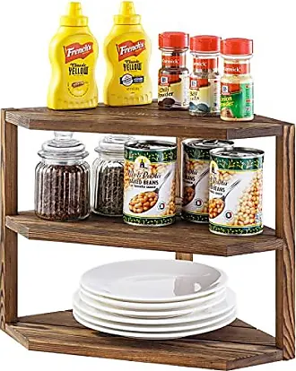 MyGift Rustic Torched Wood Spice Jar Organizer Rack with 3 Tier Stair  Design, Kitchen Countertop Seasoning and Condiment Storage Display Shelf