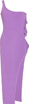 DAVID KOMA Womens Lace-Up Ribbed-Knit One-Shoulder Midi Dress - Purple - Moda Operandi