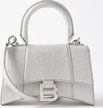 Silver Hourglass XS glitter faux-leather bag, Balenciaga