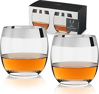 Viski Meridian Lowball Glasses Set of 2 - Premium Crystal Clear Vintage Drinking  Tumblers for Whiskey, Scotch & Bourbon in Art Deco Ripple Glassware Design,  Gold Rimmed Glassware Gift Set, 12 oz