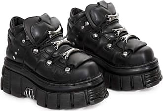 NEW ROCK M.106XY-S1 TOWER SHOES Metallic Black Leather Biker Gothic Unisex Boots 