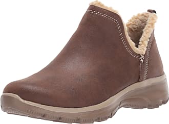 Skechers Womens Easy Going-Buried-Scooped Collar Bootie with Faux Fur Trim Ankle Boot, chocolate, 8.5 M US