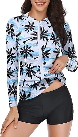 Holipick 2 Piece Rash Guard for Women Short Sleeve Swim Shirt with Bottom  Built in Bra Zipper Bathing Suit UPF50 Swimsuit