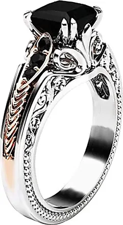 2 In 1 Womens Vintage Black Ring Diamond Engagement Wedding Band Ring Set