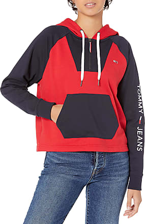 Tommy Hilfiger Denim Men's Fiery Red/Ivory/Gray Colorblock Pullover Hoodie 
