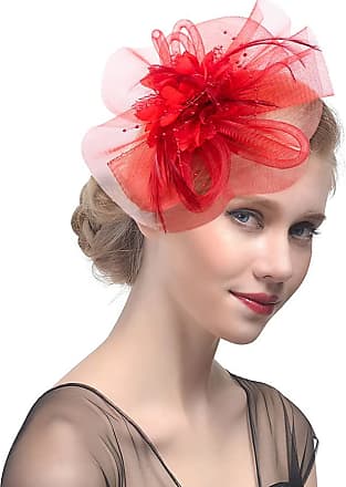 BABEYOND Floral Fascinators for Women Feather Fascinators Headband for Cocktail Tea Party Red 