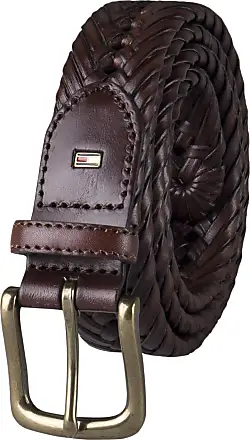 Tommy Hilfiger Men's Iconic Monogram Crest Plaque Buckle Leather Belt - Tan - Size L (38-40)