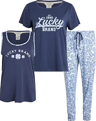 Buy Lucky Brand women 3 piece plain tee and tank with short pajama set blue  combo Online