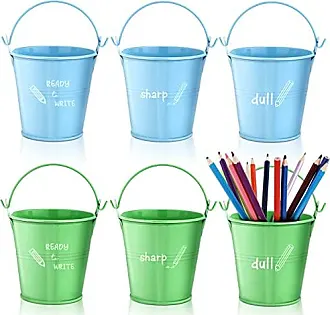 4 Pack Small Galvanized Buckets with Handles, Blue Metal Tin