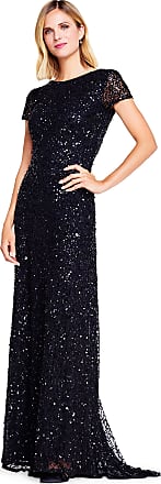 Adrianna Papell Womens Short-Sleeve All Over Sequin Gown, Black, 14