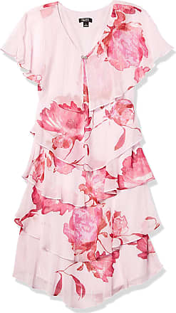 S.L. Fashions Womens Short Sleeve Tiered Chiffon Dress (Missy and Petite), Pink Multi Floral, 14