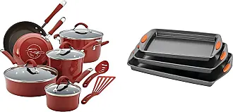 Rachael Ray Nonstick 3-Piece Bakeware Cookie Pan Set - Gray with Red Grips