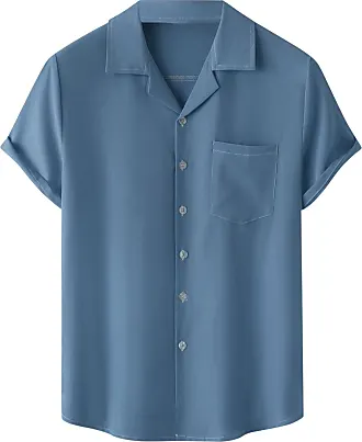 Dovford Vintage Bowling Shirt for Men Aloha Shirt Men Short Sleeve Button  Down Shirts 50s Rockability Style Cuban Camp Shirt