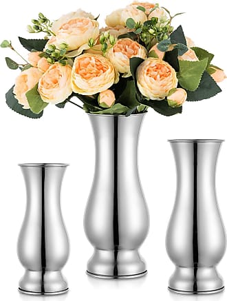 36cm Tall Cone Shaped Matt Silver & Gloss Silver Table Flower Vase 