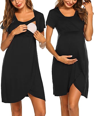 Ekouaer Women Maternity Nightgown Breastfeeding Sleepwear Buttons Lace 3/4 Sleeve Nursing Dress 