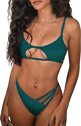 Green Ruched Micro Bikini With Thong String Sexy Two Piece