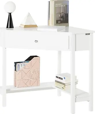 Bureau extensible 2 tiroirs et 1 niche - Coloris : Blanc et naturel - EVAN  - Achat & prix