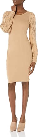 Gabby Skye Womens Puff Sleeve Sweater Dress, Camel, XL, X-Large