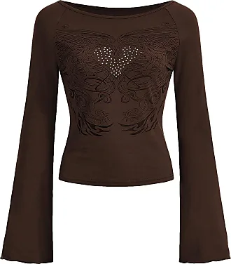 SOLY HUX Women's Long Sleeve Crop Tops Rib Knit Scoop Neck Basic Tee Sexy  Slim Fitted T Shirts, Coffee Brown, X-Small : : Clothing, Shoes &  Accessories