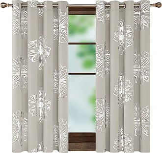 Deconvo Wave Line Foil Printed Blackout Curtains Thermal Insulated Super Soft Energy Saving Eyelet Curtains for Living Room 46 x 54 Inch Greyish Wihte 1 Pair 