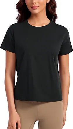 CRZ YOGA Women's Pima Cotton Lightweight Short Sleeves Yoga Shirt Side  Ruched Athletic Workout Top Black X-Small at  Women's Clothing store