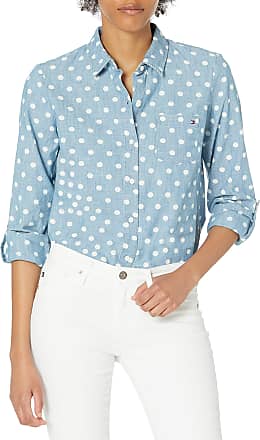 Tommy Hilfiger Womens Cotton Print Button-Down Top Ivory XL