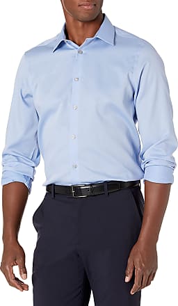 Calvin Klein Mens Non Iron Slim Fit Solid Point Collar Dress Shirt, Mist, 18.5 Neck 36-37 Sleeve