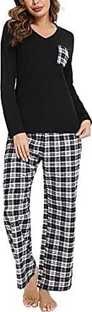iClosam Pyjama Homme Coton 100% Pyjama Homme Long Confortable Vêtement de Nuit Classique à Manches Longues