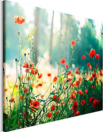 Natur rot grau Mohnblumen Revolio 40x30 cm Leinwandbild Wandbilder Wohnzimmer Modern Kunstdruck Design Wanddekoration Deko Bild auf Leinwand Bilder 1 Teilig