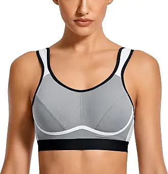 SYROKAN Women's High Impact Front Fastening Sports Bra Wirefree Padded Bras  with Adjustable Straps Stone Gray 34C : : Fashion