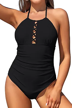 LESIES Tummy Control Swimwear Halter One Piece Slimming Ruched Bathing Suit