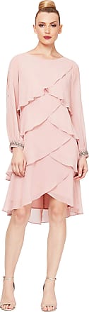 S.L. Fashions Womens Long-Sleeve Chiffon Cocktail Dress (Petite and Regular), Faded Rose Missy, 12