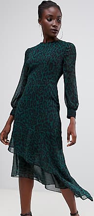 warehouse green leopard asymmetric dress