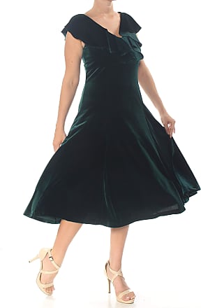 Jessica Howard Womens Sleeveless V-Neck Flounce Collar Empire Waist Velvet Dress, Hunter, 12