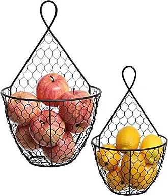 MyGift Deluxe Stackable Metal Wire Mesh Fruit & Produce Basket Rack, Kitchen Stacking Storage Bin, Set of 2, Black