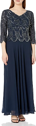 J Kara Womens Plus Size Beaded Scallop Bodice Asymmetrical Gown