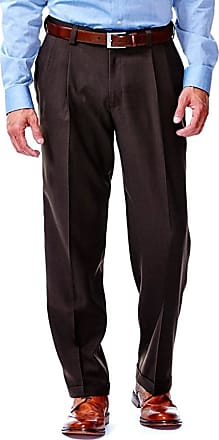 Haggar Mens Repreve Stria Gab Pleat Front Dress Pant,Brown Stria,32x32