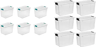 Sterilite 19859806 30 Quart/28 Liter Ultra Latch Box Clear with A White Lid and Black Latches 6-Pack