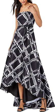 Calvin Klein Womens Strapeless Ball Gown with High Low Hem Dress, Black/White, 8