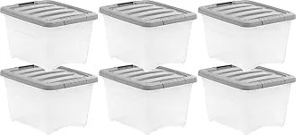 Basics 12 Quart Stackable Plastic Storage Bins with Latching Lids-  Clear/ Grey- Pack of 6
