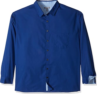 Geoffrey Beene Mens Big & Tall Big Easy Care Long Sleeve Button Down Shirt, Blue Depths Solid, X-Large Tall