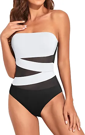 Holipick Women Black Strapless Bandeau One Piece Swimsuits Sexy Mesh Cutout Bathing  Suits Tummy Control Swimwear XXS at  Women's Clothing store