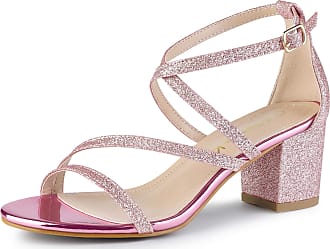 2 UK/Label Size 0 US Allegra K Women's Glitter Ankle Strap Chunky Heeled Sandals