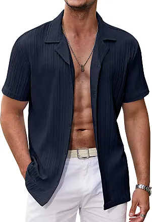 COOFANDY Men's Linen Shirts Short Sleeve Casual Shirts Button Down Shirt  for Men