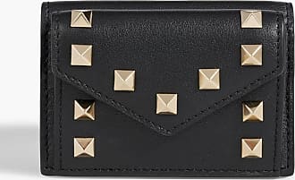 Rockstud Calfskin Card Holder With Neck Strap for Man in Black