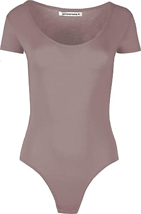 janisramone Womens Ladies New Cap Short Sleeve Plain Round Neck Stretch Leotard Bodysuit T-Shirt Plunge Top 