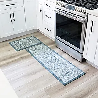 2 Pieces Black and Gold Kitchen Runner Mats Non-slip Geometric Kitchen Rug  Set