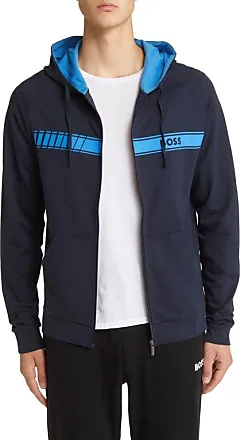 Boss Men's Zip-Up Sweatshirt with Monogram Print - Dark Blue - Size Large