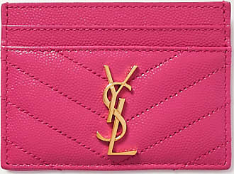 Pink YSL-plaque grained leather cardholder, Saint Laurent
